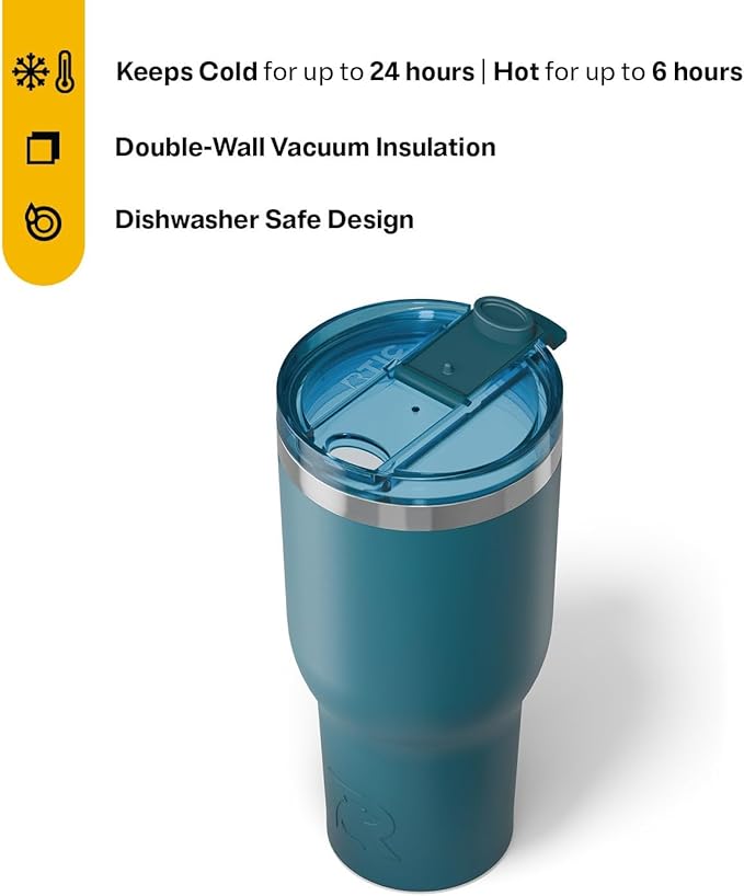 RTIC 40oz Essential Tumbler with Lid, Ceramic Lined, Insulated, Stainless Steel, Metal, Double Wall Vacuum-Insulation, Travel Cup for Iced Coffee, Tea, Hot and Cold Drink, Marine