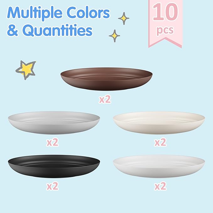 Quatish 10 PCS Unbreakable Reusable Plastic Plates,8 inch Dishwasher & Microwave Safe Dinner Plate, Easy-to-Clean Lightweight,Portable for Kitchen & Picnics Wheat Straw Plates（Brown）