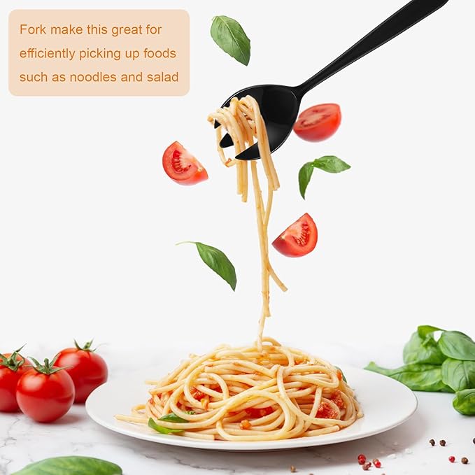 18 Pcs Plastic Serving Utensils 9" Disposable Utensils Set Includes Spoons Serving Forks Tongs for Birthday Wedding Parties Buffet Cutlery Food (Black)