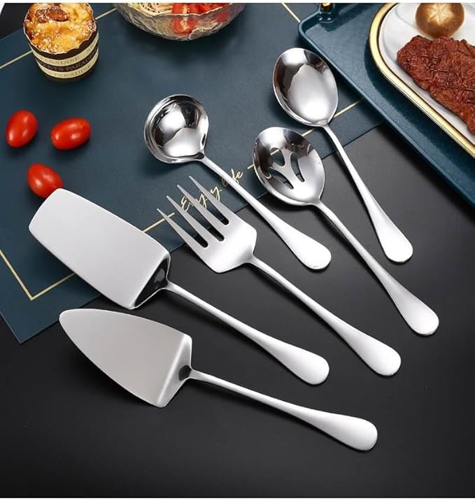 AARAINBOW Home Serving Utensils Set Large, 8 Pcs Stainless Steel Serving Utensils for Parties Buffet, Food Serving Utensils Steel Buffet Serving Utensils Large (Silvery)