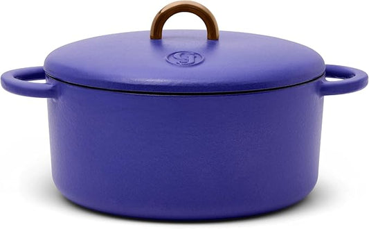 Great Jones Dutch Baby Dutch Oven with Lid (Blueberry, 3.5-Quart) | Enameled Cast Iron, Round Shape | Safe for Stovetops & Ovens up to 500째F | Space-Saving & Dishwasher-Friendly | Small-Batch Cooking