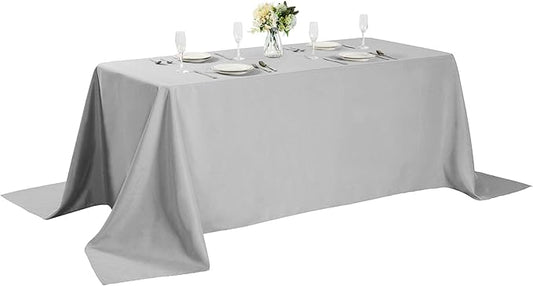 Cupuamon Rectangle Tablecloth 90x132 inch Washable Polyester Fabric Table Cloth for Wedding Party Dining Banquet Decoration（90x132, Silver）