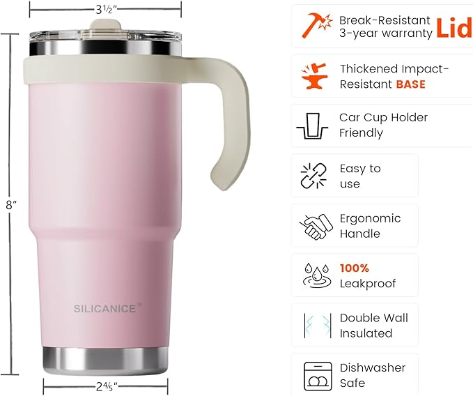 SILICANICE Kids - 24oz Insulated Tumbler - Removable Flip Spout & Straw Water Bottle With Durable handle, Base & Lid, Leak proof, Perfect for School, Sports, Lunch, Travel & Camp- Pink sand