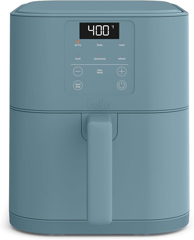 bella 6 Qt Slim Air Fryer, Fits-anywhere??Kitchenware, EverGood??Ceramic Nonstick Coating, Adjustable Temperature, 6 Preset Cooking Options, 60 Min Auto Shutoff w Audible Tone, 5lb Capacity, Surf