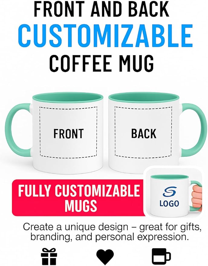 Personalized Coffee Mug | Custom Photo, Text, or Logo Cup (11oz, Mint Green Rim, Inner, and Handle) |Dishwasher & Microwave Safe |Unique Gift for Men & Women ?밫aza Personalizada