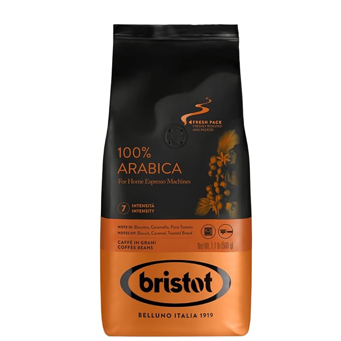 Bristot 100% Arabica Italian Espresso Beans ??Medium Roast Coffee ??Smooth & Aromatic with Notes of Biscuit, Caramel & Toasted Bread ??1.1 lb (500 g)