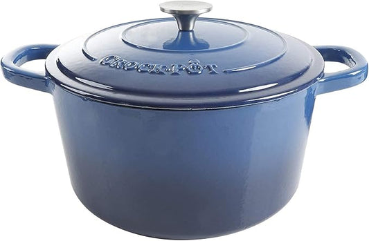 Crock-Pot Artisan 7-Quart Round Enameled Cast Iron Dutch Oven ??Sapphire Blue, Durable Heavy-Duty Cookware for Slow Cooking, Baking, Roasting with Lid