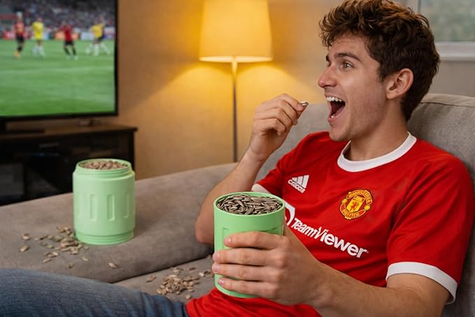 Portable Sunflower Seed Cup - Car Snack Organizer, spill resistant pistachios and nuts, easy to clean, two compartments, perfect for driving, traveling, watching movies, and giving gifts