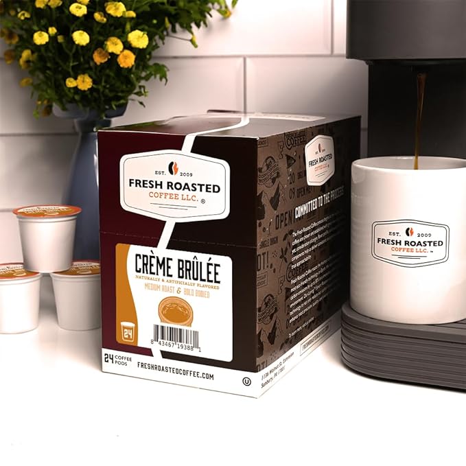 Fresh Roasted Coffee, Cr챔me Br청l챕e, Flavored Coffee Pods, K-Cup Compatible, 24 Count