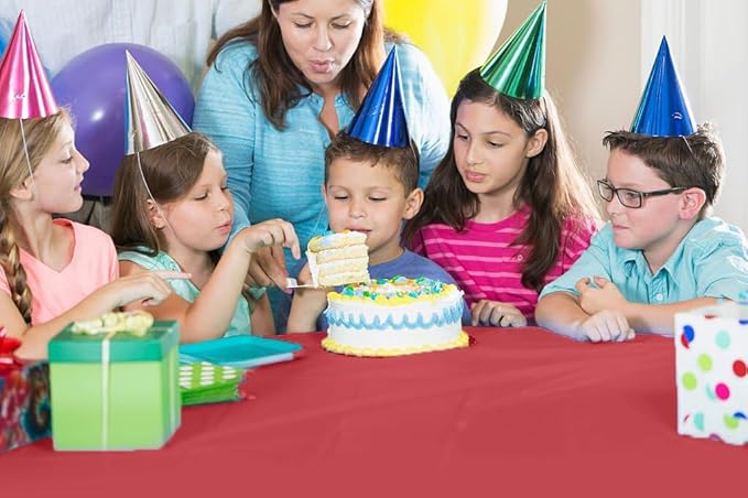 Party Solids 54 Inch X 100 Feet Red Plastic Table Cover Roll in A Cut - to - Size Box with Convenient Slide Cutter. Cuts Up to 12 Rectangle 8 Feet Plastic Disposable Tablecloths