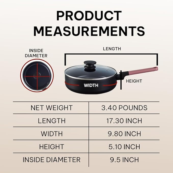 Brabantia Tasty+ 9.5??Nonstick Ceramic Saut챕 Pan with Lid ??PFAS/PFOA/PTFE Free, 2.5 Qt Deep Skillet for Healthy Cooking, Stay-Cool Handle, All Stovetop Safe