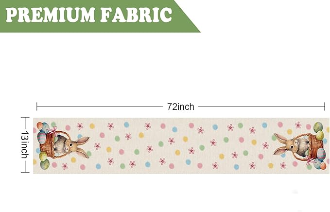 QIONG MENG Easter Table Runner Bunny Eggs Basket Flowers Burlap Table Decoration Spring Holiday Home Party Kitchen Dining Table Supplies 13x72 Inch