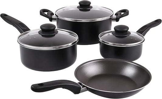 7-Piece Non-Stick Aluminum Pots and Pans Cookware Set, Black Coating, Dishwasher Safe