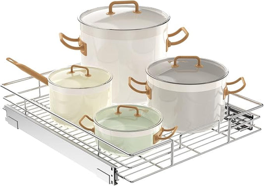 LOVMOR Pull Out Cabinet Organizer 22쩍" W x 21쩍" D, Kitchen Cabinet Pull Out Shelves Slide Out Storage