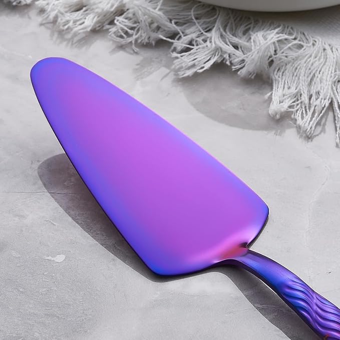 Purple Wedding Cake Knife and Server Set, Stainless Steel Cake Cutting Set, Cake Cutter and Pie Server for Wedding, Birthday, Party