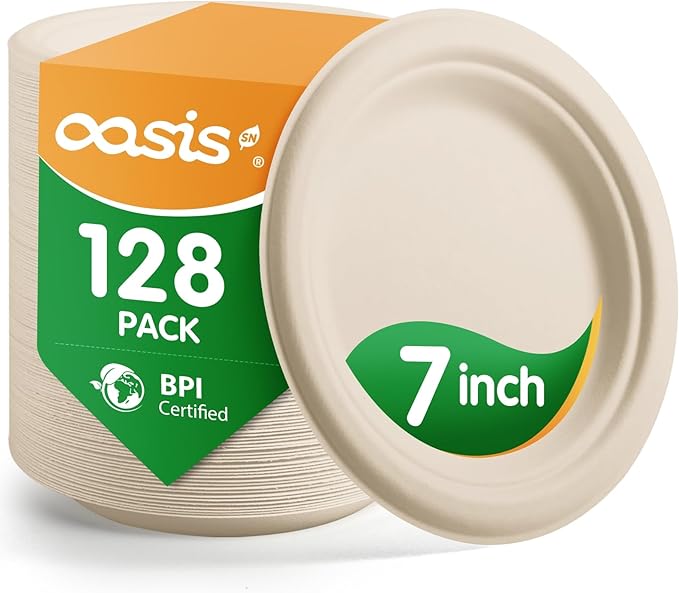 ?윹 ?뿙?뿻?뿰?뿵, ?윮?윯?윺-?뿣?뿮?뿰?뿸 Compostable Paper Plates, Heavy-Duty Biodegradable Disposable Dish Made from Bagasse, Perfeck for Snacks, Desserts, Party, Wedding and More (Nature)