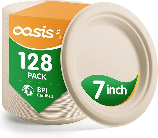 ?윹 ?뿙?뿻?뿰?뿵, ?윮?윯?윺-?뿣?뿮?뿰?뿸 Compostable Paper Plates, Heavy-Duty Biodegradable Disposable Dish Made from Bagasse, Perfeck for Snacks, Desserts, Party, Wedding and More (Nature)