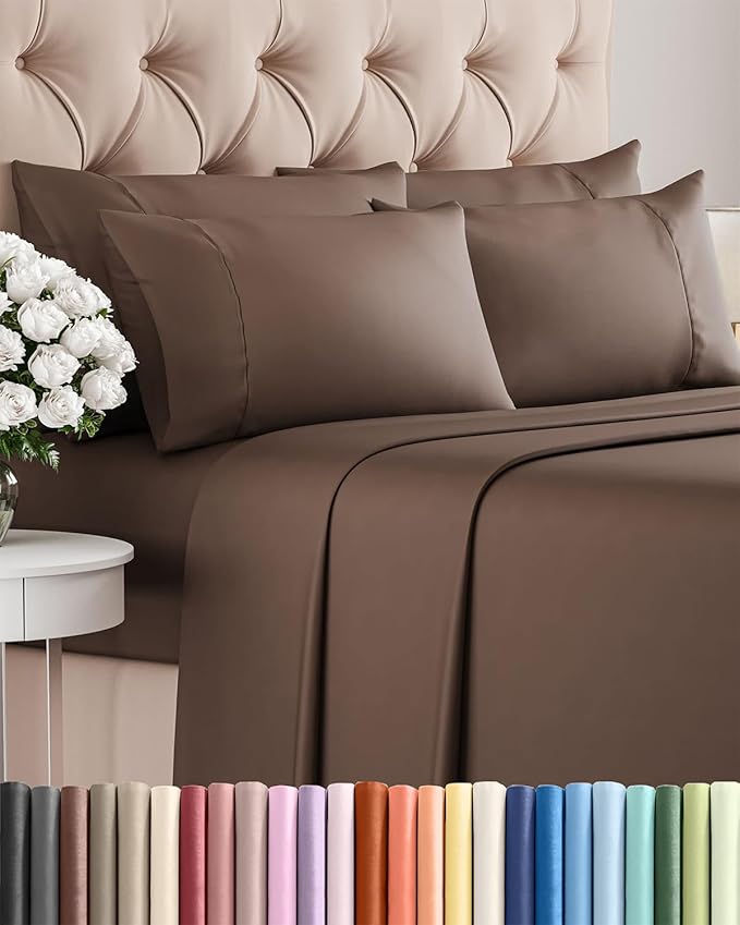 Queen 6 Piece Sheet Set - Cooling & Breathable Bed Sheets - Hotel Luxury Bed Sheets for Women, Men, Kids & Teens - Comfy Bedding w/Deep Pockets & Easy Fit - Soft & Wrinkle Free - Queen Brown Sheets