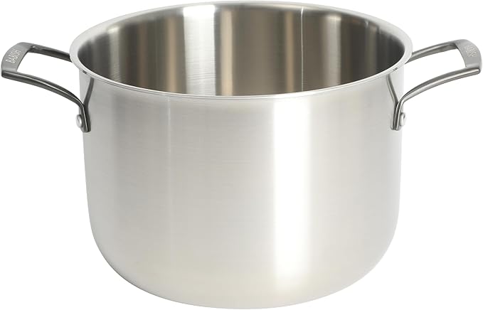 Babish 8 Quart Tri-Ply Stainless Steel Stock Pot with Glass Lid & Black Handles ??Dutch Oven, Oven Safe, Dishwasher Safe