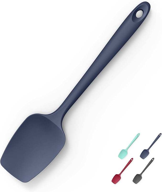 Heat Resistant Silicone Spoon Spatula, Doosu 600째F High Temp Flexible Cooking Spoons Kitchen Rubber Spoonula Scratch-Proof for Mixing Stirring Scraping Serving Non-Stick Cookware (11.4in, Navy Blue)