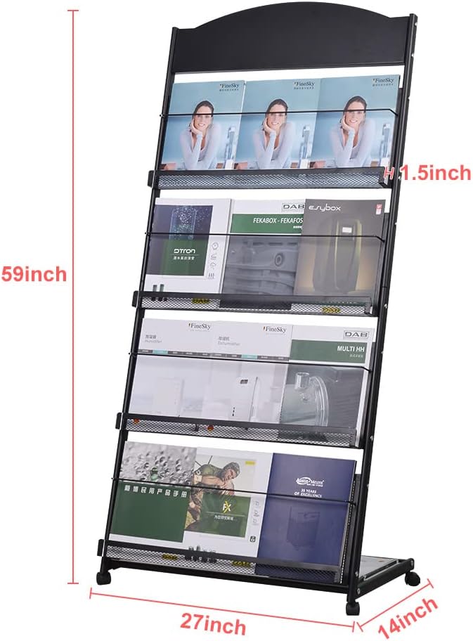 floor magazine rack brochure display stand for offices and public reception area竊똪iterature rack with 4 Universal wheels (59"횞27"횞14")