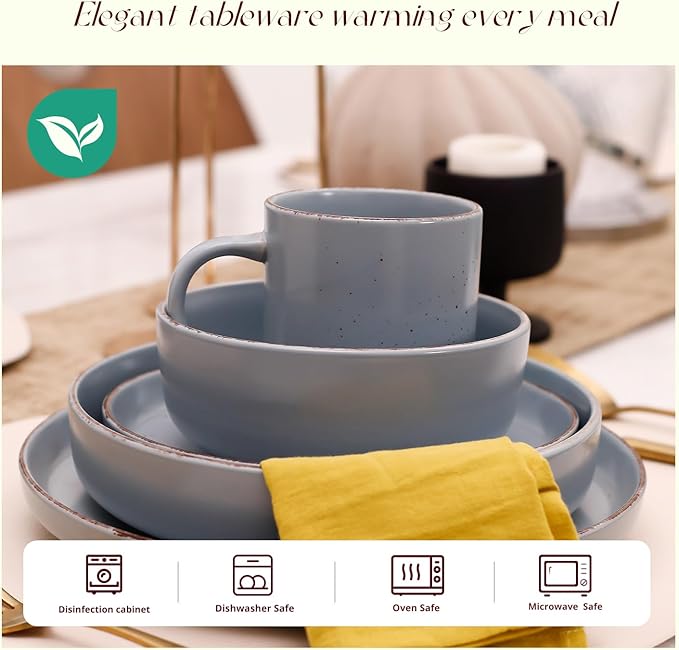 HomeVSS 20-Piece Dinnerware Set - Serves 4, Shiny Matte Blue Glaze plates and bowls sets with Speckle Effect for Microwave & Dishwasher Safe
