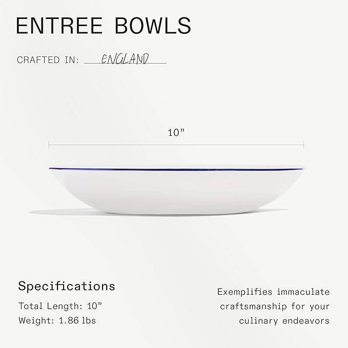 Made In Cookware - Set of 4 - Entr챕e Bowls - White With Navy Rim - Porcelain England