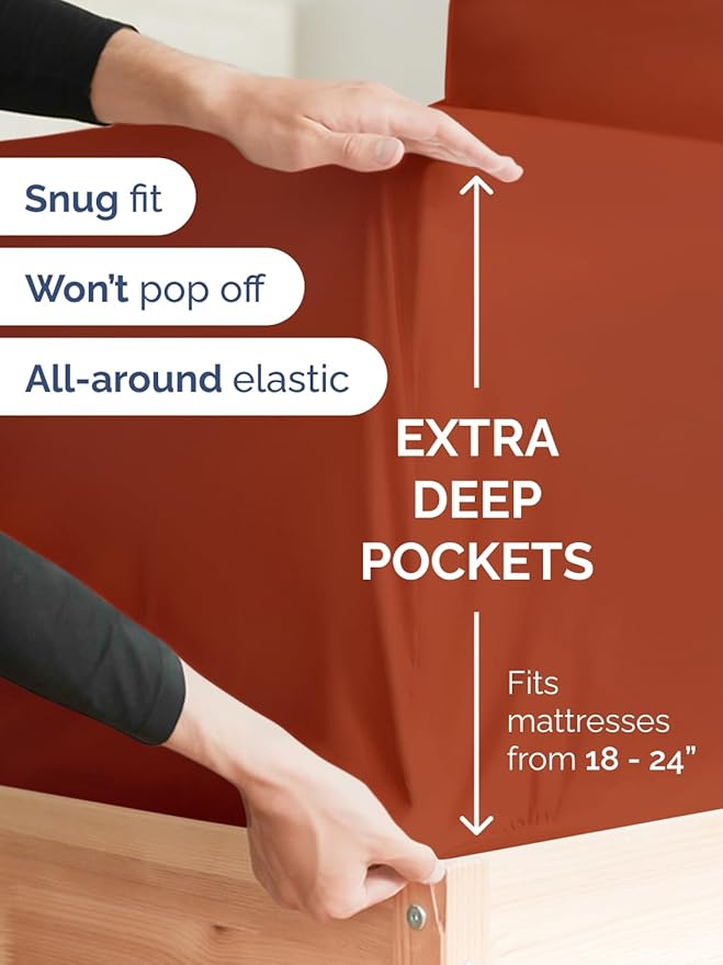 Extra Deep Pocket Twin XL Sheets - 3 Piece Breathable & Cooling Bed Sheets - Hotel Luxury Bed Sheet Set - Soft, Wrinkle Free & Comfy - Easily Fits Extra Deep Mattresses - Deep Pocket Terracotta Sheets