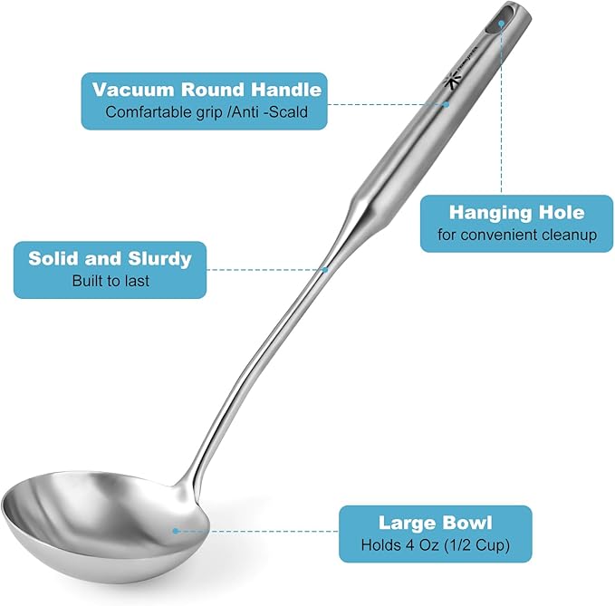 Gold Soup Ladle - Stainless Steel Ladle Spoon, 13.8"Large Soup Spoons [Integral Forming, Heat Resistance] Kitchen Metal Ladel for Cooking, Serving, Stirring, Canning竊똕auce, Wok & Soup, Christmas Gifts