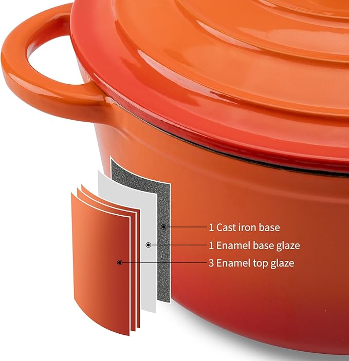 Enameled Cast Iron Dutch Oven Pot with Lid Heavy-Duty Cookware for Bread Baking,Braising,Stews,Roasting,Oven Safe up to 500째F,4QT,orange