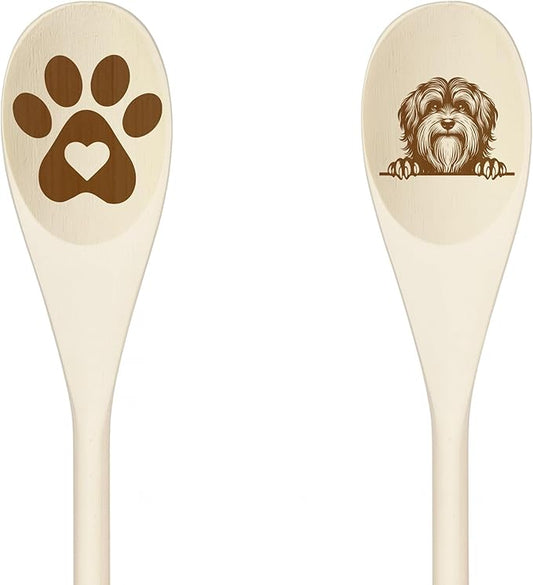HAVANESE Wooden Spoons for Cooking, Serving or Decorative Kitchen Utensils Set Dog Lover Dog Mom/Dad Gift with Peeking Dog Designs, Paw Print and Dog Head, Kitchen Utensils Set of 2