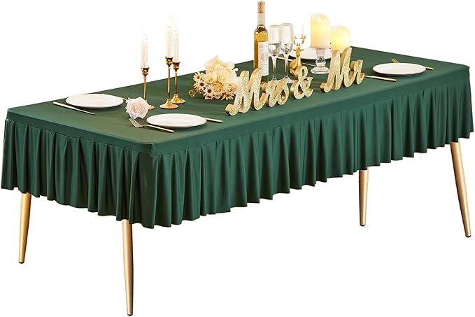 Wish Care Hunter Green Spandex Table Clothes for 6 Foot Rectangle Tables Wrinkle Free Stretch Fitted Tablecloth 6ft Ruffle Elastic Table Cover Skirt for Dining Outdoor Home Banquet Party Tablecloth