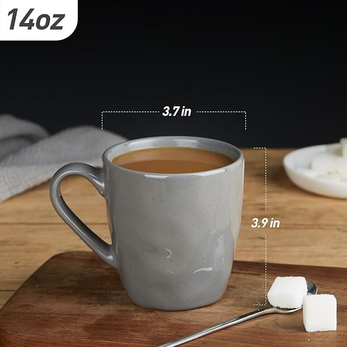 famiware Mars 4 Pieces Coffee Mug, 14 oz Tea Mug, Catering Mugs with Handle for Coffee, Tea, Cocoa, Milk, Dark Gray