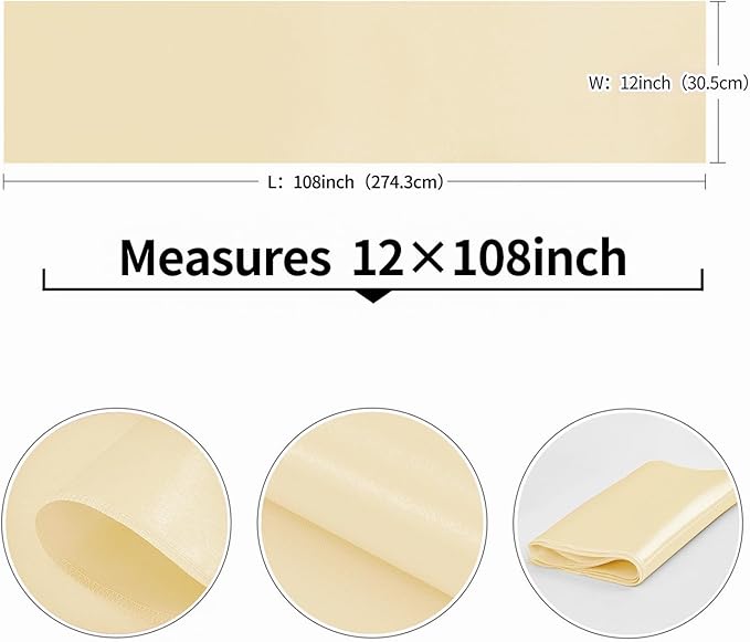 Pufogu 10-Pack Champagne Satin Table Runner 12 x 108 Inch Long Bright and Smooth Silk Fabric Table Runner for Wedding Banquet Birthday Party Decoration