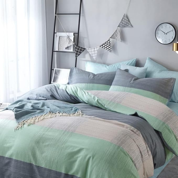LifeTB King Comforter Set Patchwork Bedding Comforter Set Soft Fluffy Geometric Plaid Bedding Set for All Seasons Cozy Patchwork Plaid Checkered Pattern Comforter King Size with 2 Pillow Shams