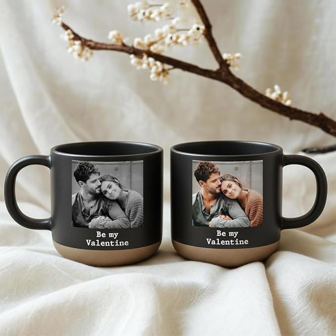Custom Valentine Pottery Mug with Photo, Personalized Couple Coffee Cups, Custom Valentine Gifts for Girlfriend Boyfriend, Personalized Gifts for Couple