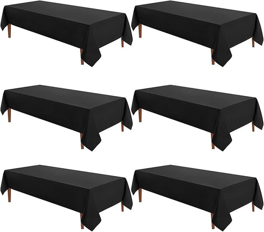 VidaFete Tablecloth 60 * 120inch 6pack Rectangle Table Cloth Polyester, Stain Wrinkle Resistant Dining Table Cover for Kitchen Dinning Party Wedding Rectangular Tabletop Buffet Decoration(Black)