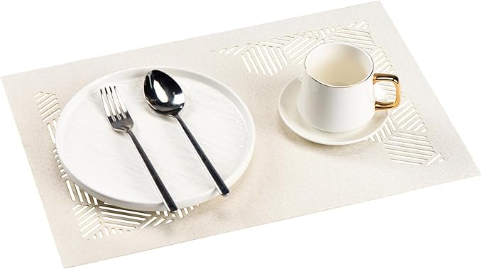Cloth Placemats Set of 4 for Dining Table, Decorative Placemats with Hollow Design Table Cloth Set, Table Mats for Dining Table 12"x18" Cream