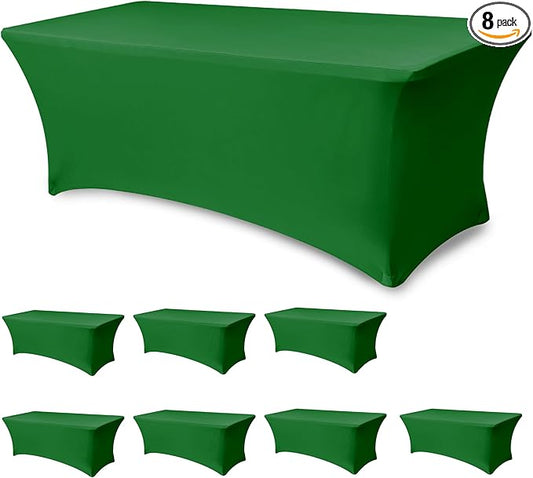 Enjoyidea Stretch Table Cover for 6 Foot Rectangle Tables-8 Pack Green Spandex Fitted Tablecloth-Elastic 6ft Christmas Tablecloths for Party, Vendor Booth Display, Banquet Event, Craft Trade Show