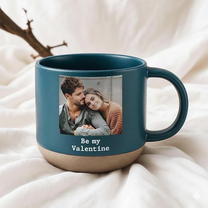 Custom Valentine Pottery Mug with Photo, Personalized Couple Coffee Cups, Custom Valentine Gifts for Girlfriend Boyfriend, Personalized Gifts for Couple