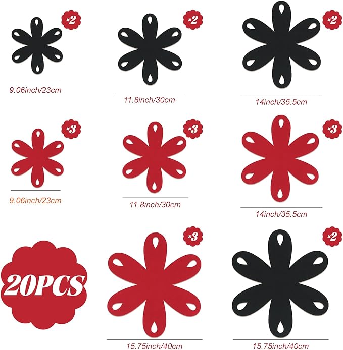 20 Pcs Felt Pot and Pan Protectors Larger & Thicker Colorful Pot Separators Pads 9/12/14/16 Inch for Stacking and Protecting Glassware, Cookware and More (Red Black)