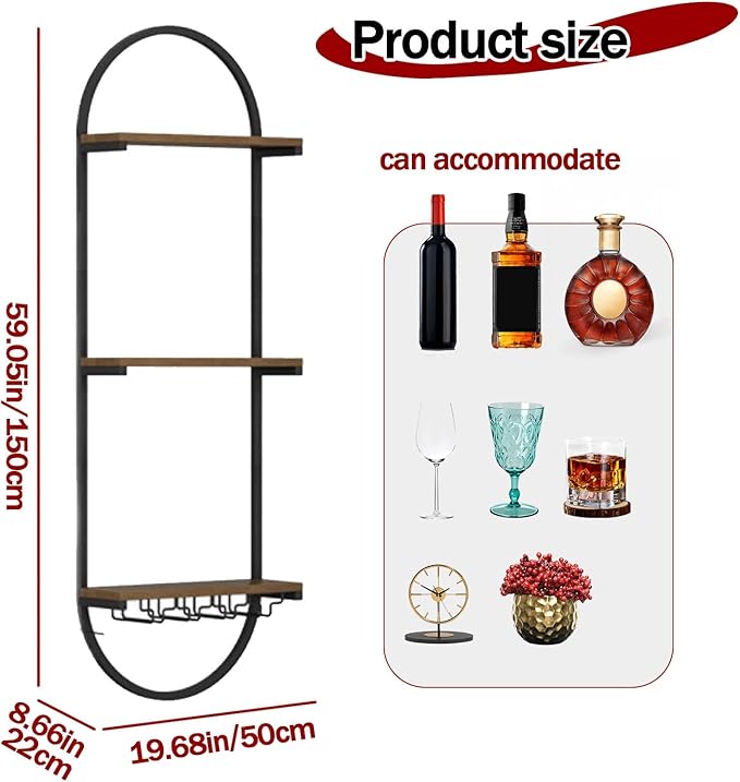 Wall Wine Rack, DIY Wood Bottles Storage Wine Rack for Wall, 3-Tiers Liquor Floating Shelves, for Kitchen, Dining Room, Bar, Wine Cellar (Black, 4PCS)