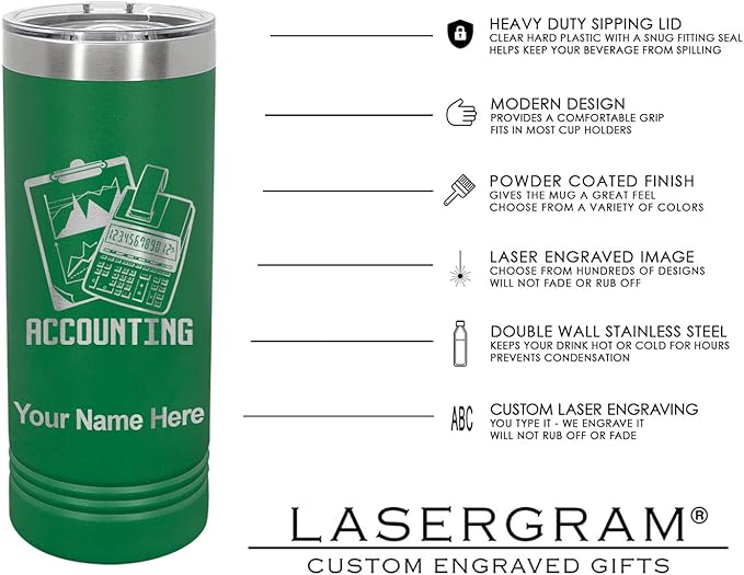 LaserGram 22oz Vacuum Insulated Skinny Tumbler, Gardening, Personalized Engraving Included (Green)