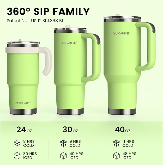 SILICANICE Kids - 24oz Insulated Tumbler - Removable Flip Spout & Straw Water Bottle With Durable handle, Base & Lid, Leak proof, Perfect for School, Sports, Lunch, Travel & Camp- Key Lime