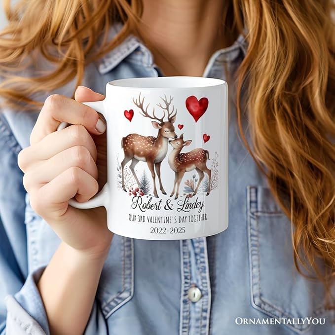 OrnamentallyYou Personalized Valentine Mug (Valentine Deer Anniversary Personalized Mug for Couple, Together Keepsake Romantic Gift)
