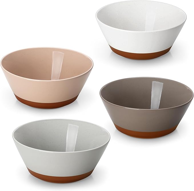 MALACASA Soup Bowls, Ceramic Salad Bowls Set of 4, 35oz Ceramic Bowls for Ramen, Cereal, Fruit and Pho, Microwave & Dishwasher Safe, Speckled Deep Bowls, Multicolor