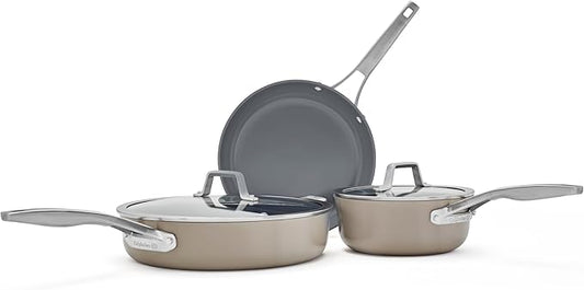 Calphalon짰 Premier Ceramic Nonstick 5-Piece Cookware Set, Mushroom Grey