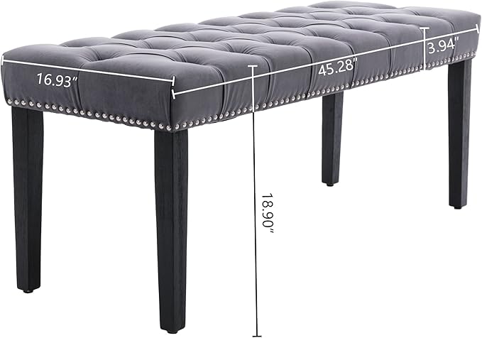 KCC Button-Tufted Ottoman Bench, Upholstered Bedroom Benches Velvet Footrest Stool Accent Bench for Entryway Dining Room Living Room Bedroom End of Bed, Dark Gray