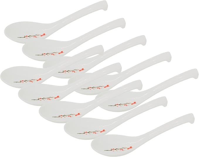 Kitchen 6.5" Soup Spoons, Set of 10, Asian Melamine Ramen Spoons, White