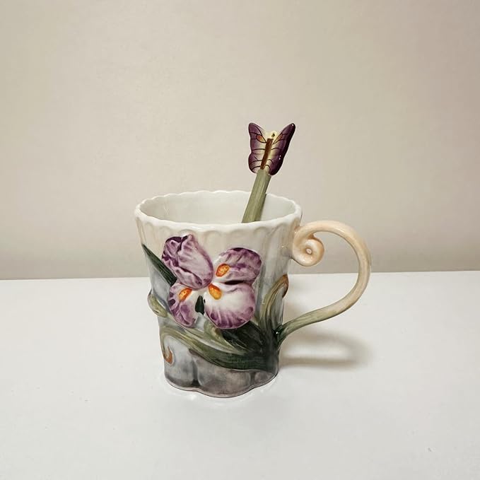 Ceramic Tea Cup and Saucer Set 竊?OZ 3D Hand-painted Hummingbird and Flower Coffee Mug竊똆ift for Women